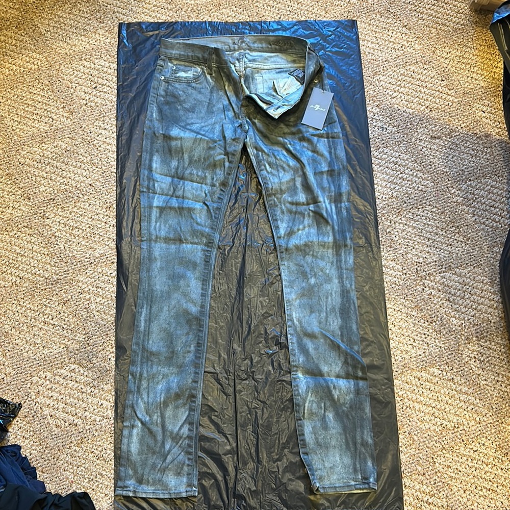 7 For All Mankind Shimmering Skinny Jeans - Silver